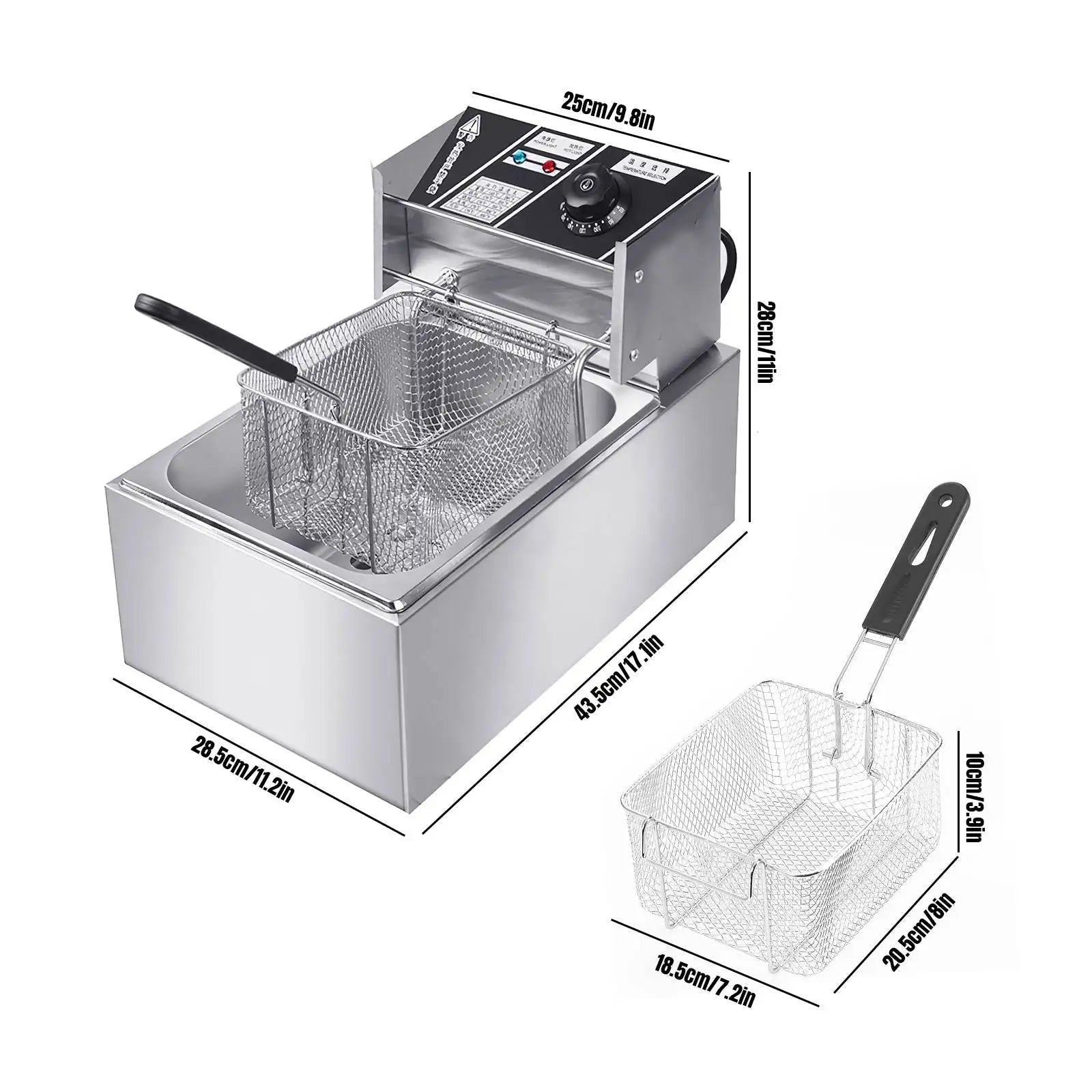 2500W 6L 220V Electric Deep Fryer Stainless Steel Electric Fryer Household Chips Frying Pan French Fries Making Machine