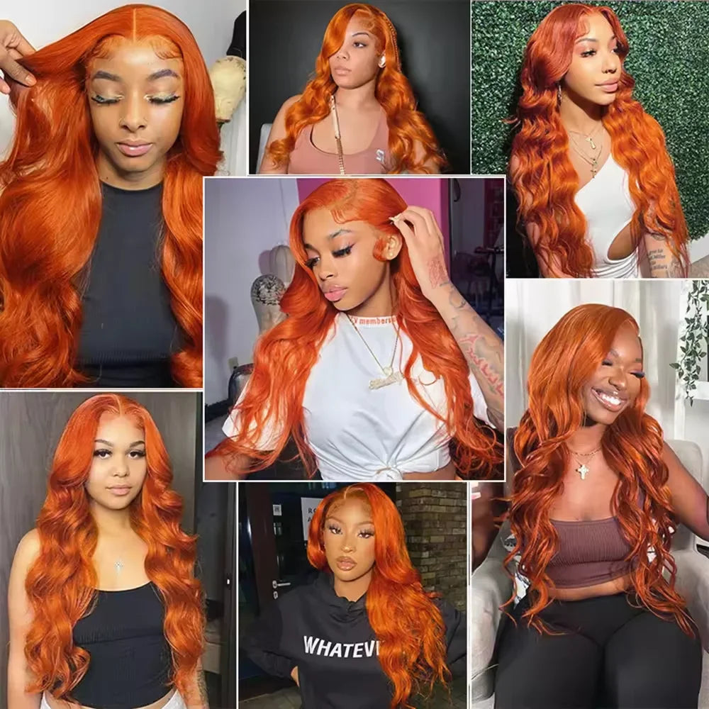 30 Inch Ginger Orange Body Wave Lace Frontal Wig Synthetic HD 13x4 Lace Front Wig Glueless 200 Density Lace Wigs Cosplay wigs