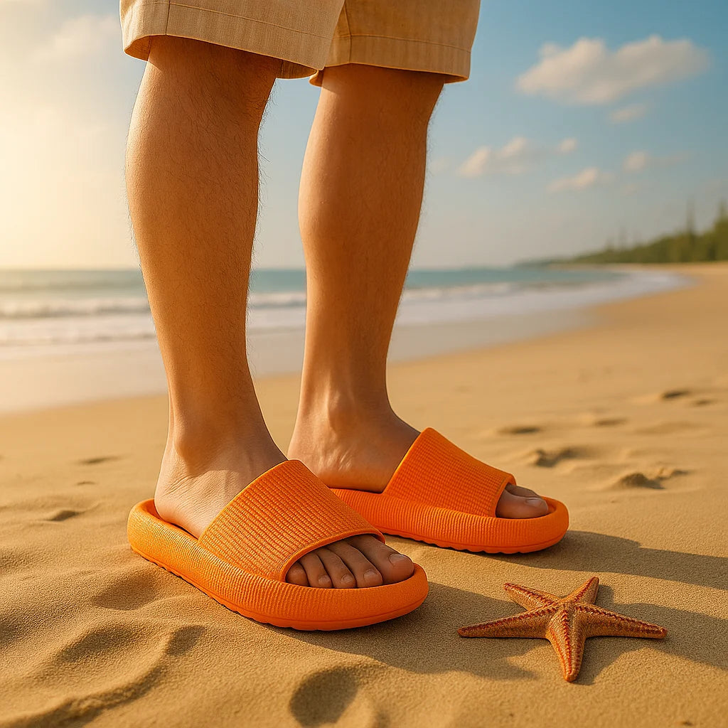 EVA Beach Slippers Thick Sole 4cm Cloud-Like Comfort Home Use Couple Height Increasing Indoor Solid Color Summer Sandals