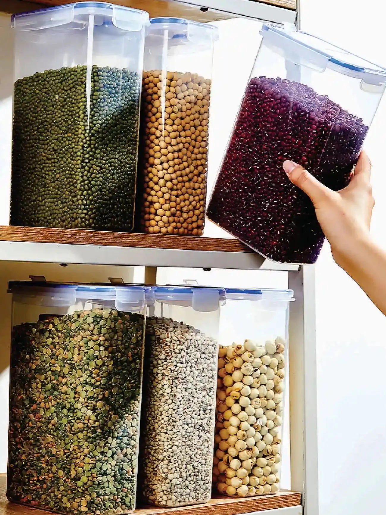 1Pc/4Pcs Refrigerator Storages Box 2.5/1.3L Plastic Grains Cereals Containers Fresh-Sealed Jar Storage Box Kitchen Organization