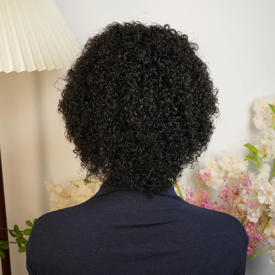 Afro Kinky Curly Human Hair Wig Short Afro Bob for Black Women with Bangs Brazilian Human Hair Wigs Machine Made Pre Plucked