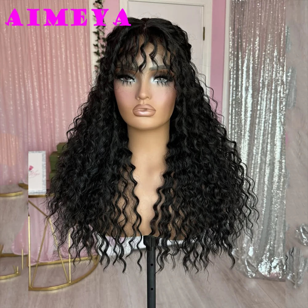 AIMEYA Black Long Curly Synthetic Lace Front Wig for Women 13x4 Glueless Natural Hairline Synthetic Hair Wig Daily Use Cosplay