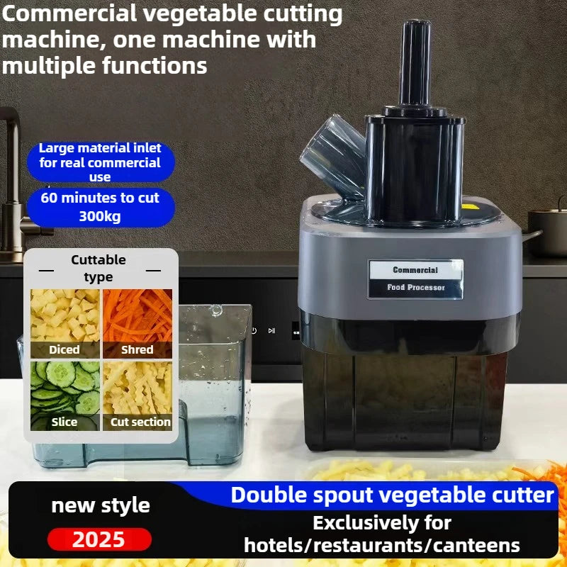 2025 New Commercial Double Spout Vegetable Cutter 4 in 1 Multifunctional Dicing Shredding Slicing Cutting Strips Vegetables