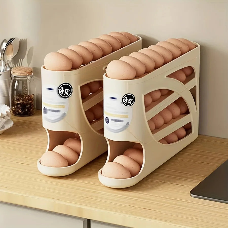 1PC refrigerator automatic egg rack filler. Automatically slides down. Saves effort and space. Large capacity stackable egg