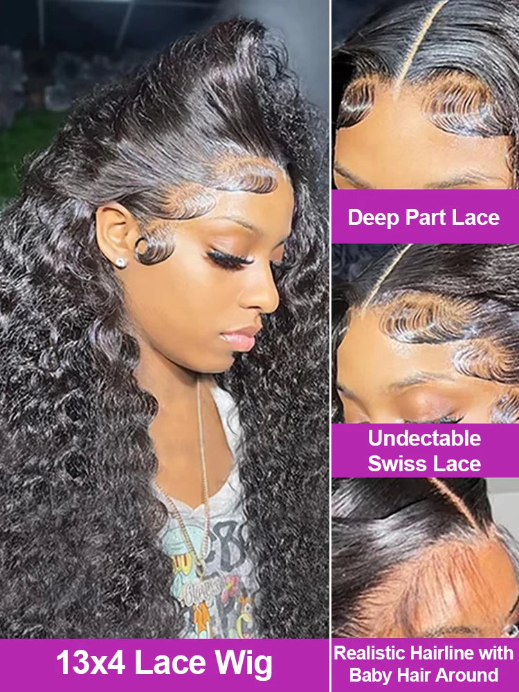 40 46 Inch Deep Wave Lace Frontal Wig 13x4 13x6 Hd Curly Human Hair Lace Front Wigs For Women Water Wave Lace Wigs 300 Density