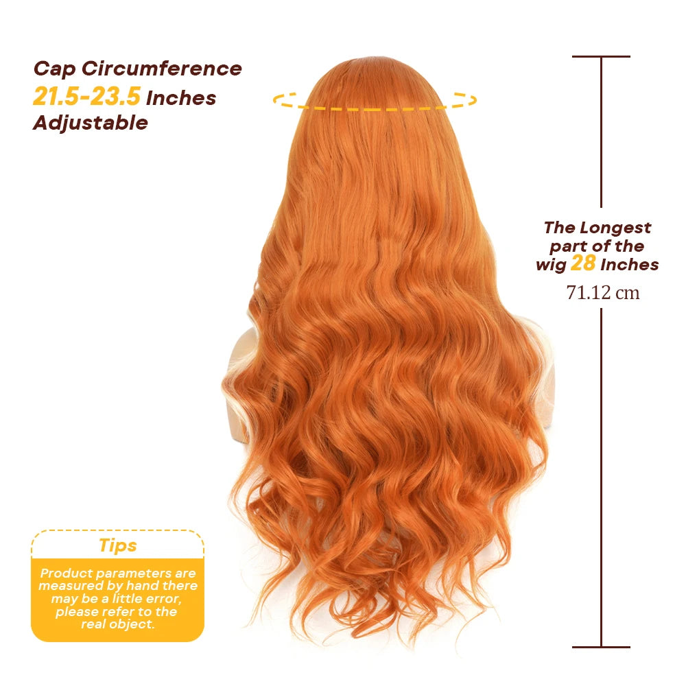 30 Inch Ginger Orange Body Wave Lace Frontal Wig Synthetic HD 13x4 Lace Front Wig Glueless 200 Density Lace Wigs Cosplay wigs