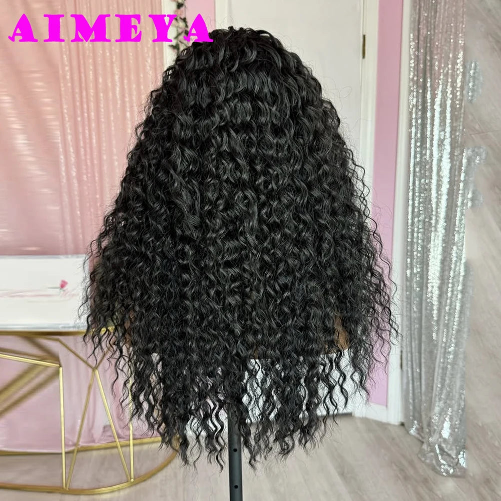 AIMEYA Black Long Curly Synthetic Lace Front Wig for Women 13x4 Glueless Natural Hairline Synthetic Hair Wig Daily Use Cosplay