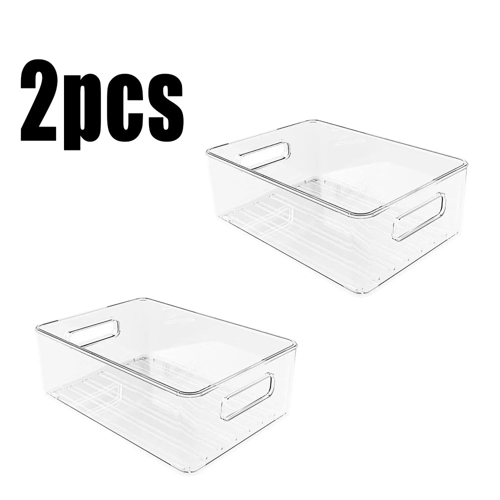 1-3pcs Refrigerator Organizer Bins With Handle Clear Plastic Pantry Food Freezer Tool Storage Box Stackable Fridge Accessories