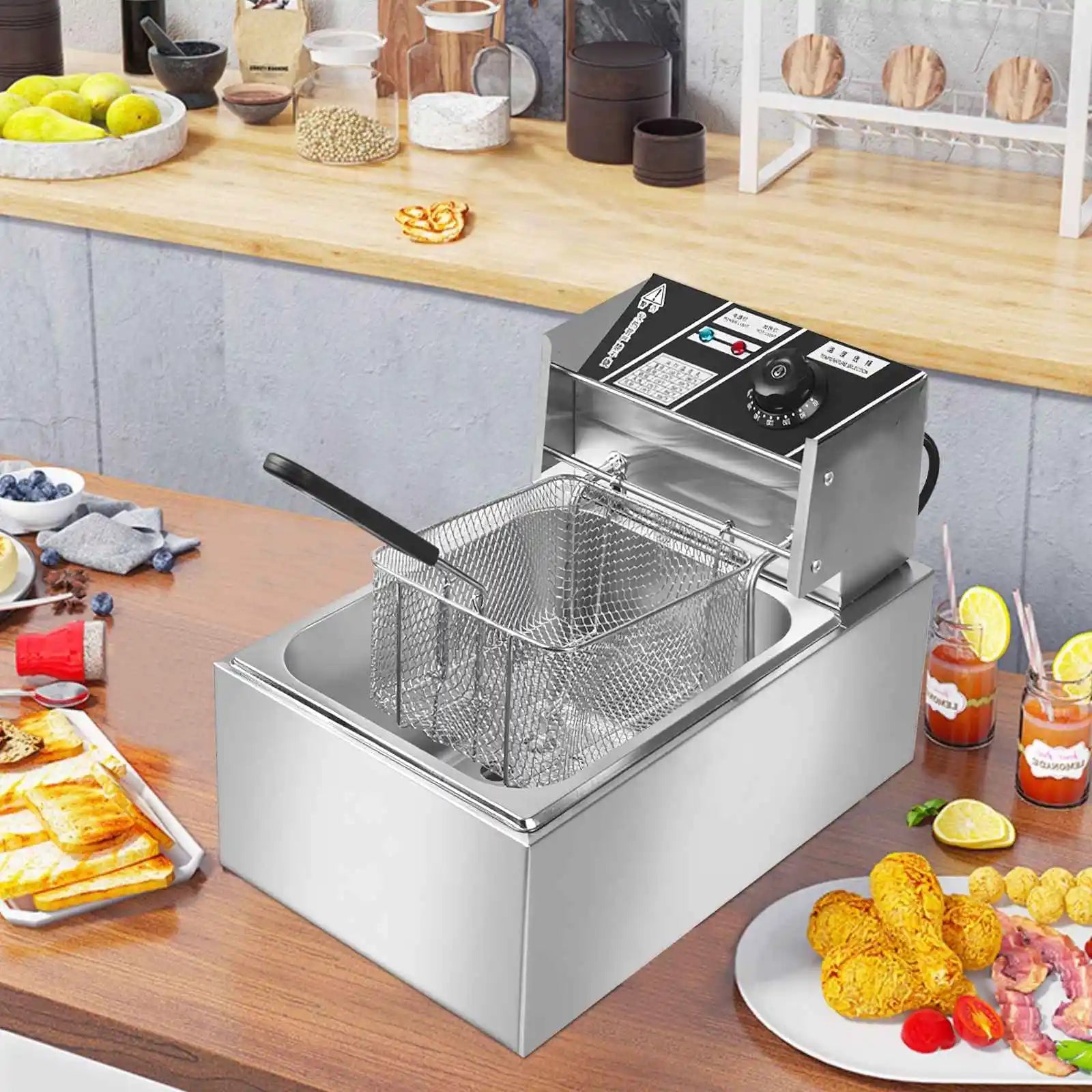 2500W 6L 220V Electric Deep Fryer Stainless Steel Electric Fryer Household Chips Frying Pan French Fries Making Machine