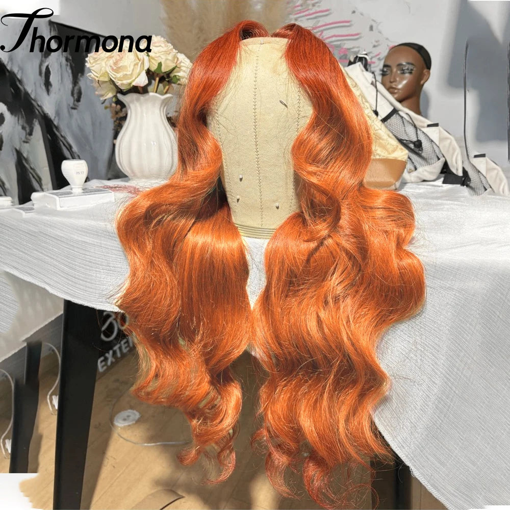 30 Inch Ginger Orange Body Wave Lace Frontal Wig Synthetic HD 13x4 Lace Front Wig Glueless 200 Density Lace Wigs Cosplay wigs