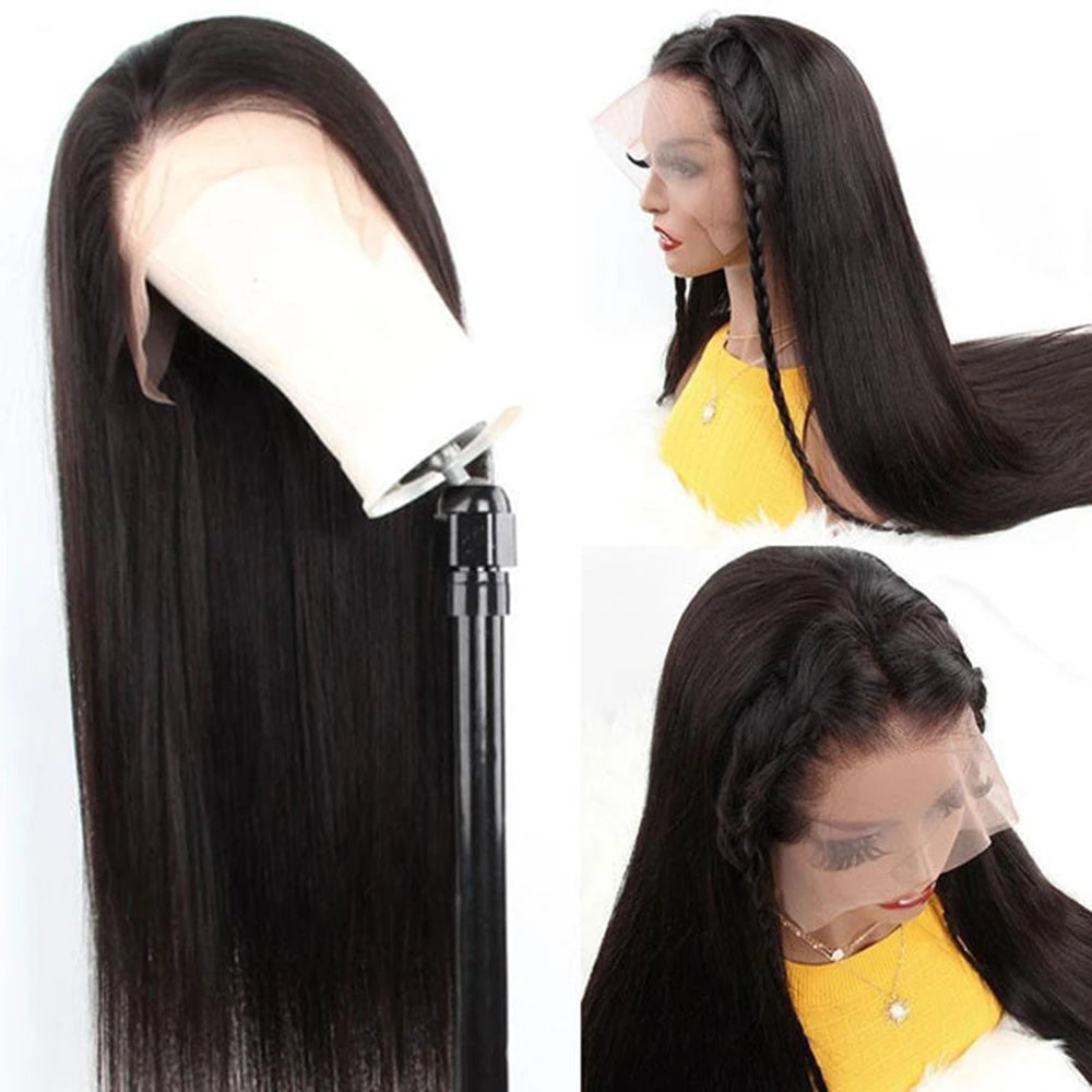 300% Density Straight Human Hair Wigs For Women 30In 13x4 Lace Frontal Wig Pre-Plucked 4x4 Closure Wig Indian Remy Hair