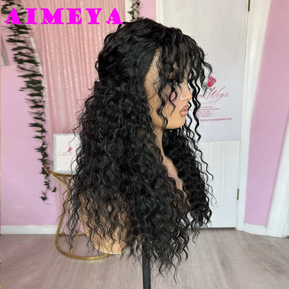 AIMEYA Black Long Curly Synthetic Lace Front Wig for Women 13x4 Glueless Natural Hairline Synthetic Hair Wig Daily Use Cosplay
