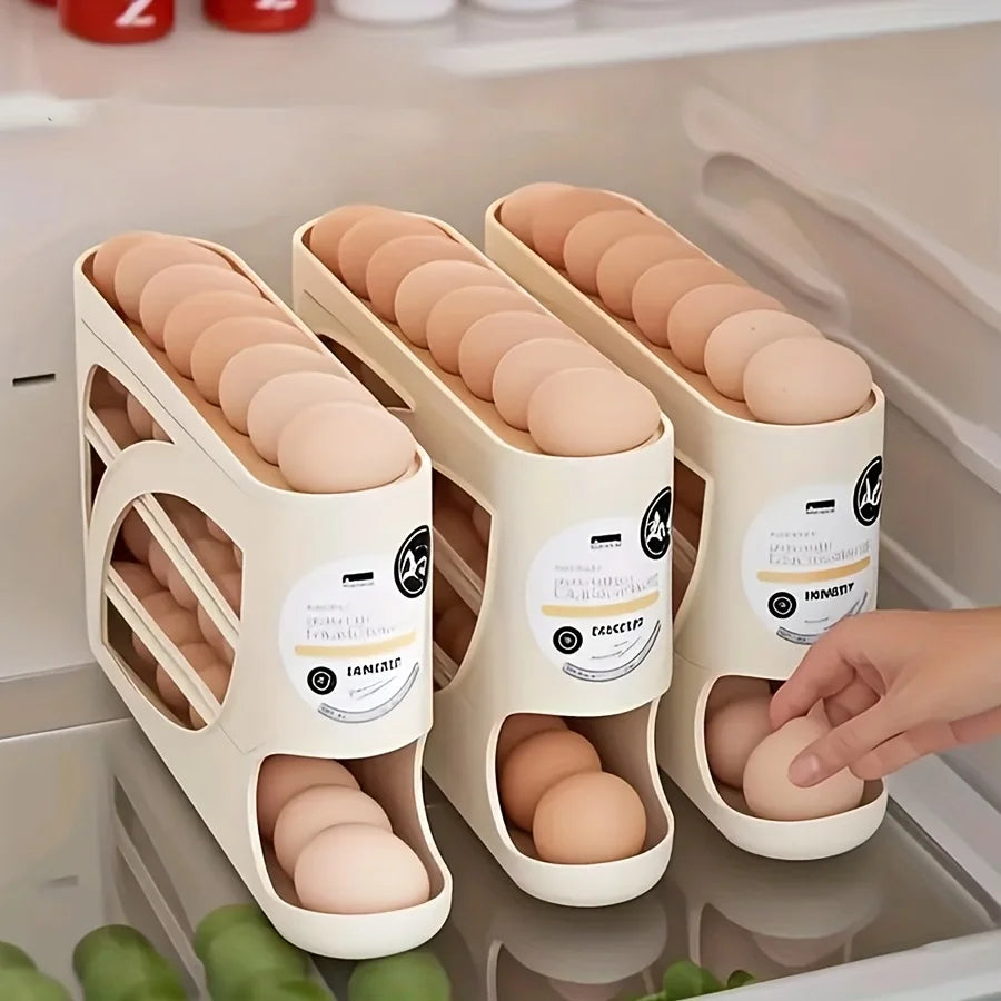 1PC refrigerator automatic egg rack filler. Automatically slides down. Saves effort and space. Large capacity stackable egg