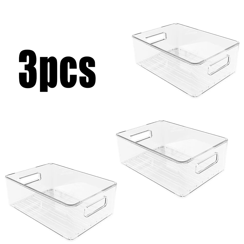 1-3pcs Refrigerator Organizer Bins With Handle Clear Plastic Pantry Food Freezer Tool Storage Box Stackable Fridge Accessories