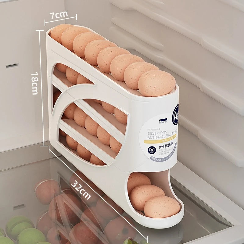 1PC refrigerator automatic egg rack filler. Automatically slides down. Saves effort and space. Large capacity stackable egg