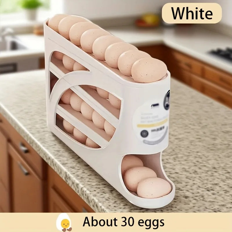 1PC refrigerator automatic egg rack filler. Automatically slides down. Saves effort and space. Large capacity stackable egg