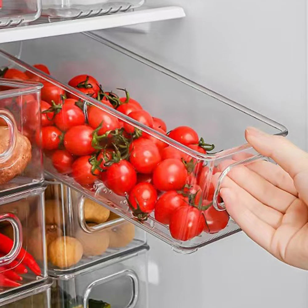 1-3pcs Refrigerator Organizer Bins With Handle Clear Plastic Pantry Food Freezer Tool Storage Box Stackable Fridge Accessories