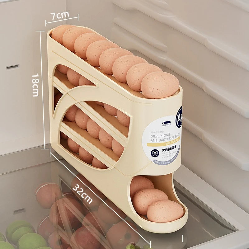 1PC refrigerator automatic egg rack filler. Automatically slides down. Saves effort and space. Large capacity stackable egg