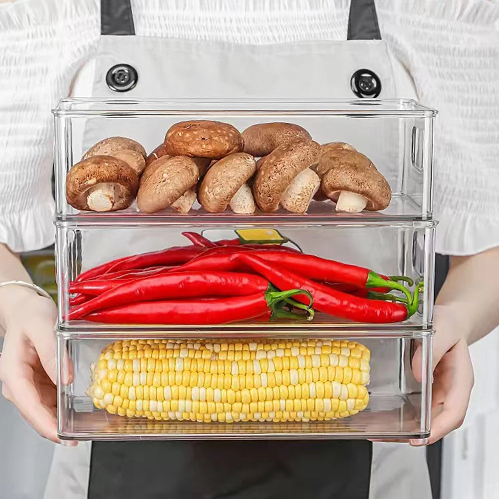 1-3pcs Refrigerator Organizer Bins With Handle Clear Plastic Pantry Food Freezer Tool Storage Box Stackable Fridge Accessories