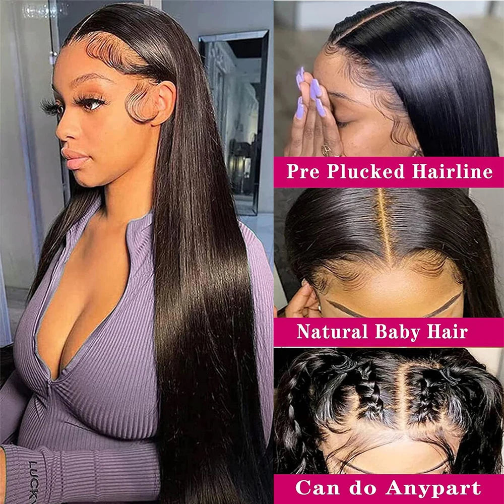 300% Density Straight Human Hair Wigs For Women 30In 13x4 Lace Frontal Wig Pre-Plucked 4x4 Closure Wig Indian Remy Hair