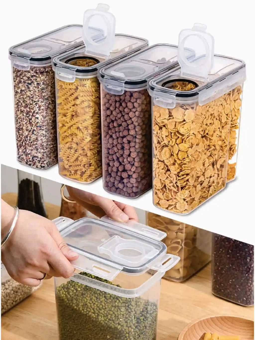 1Pc/4Pcs Refrigerator Storages Box 2.5/1.3L Plastic Grains Cereals Containers Fresh-Sealed Jar Storage Box Kitchen Organization