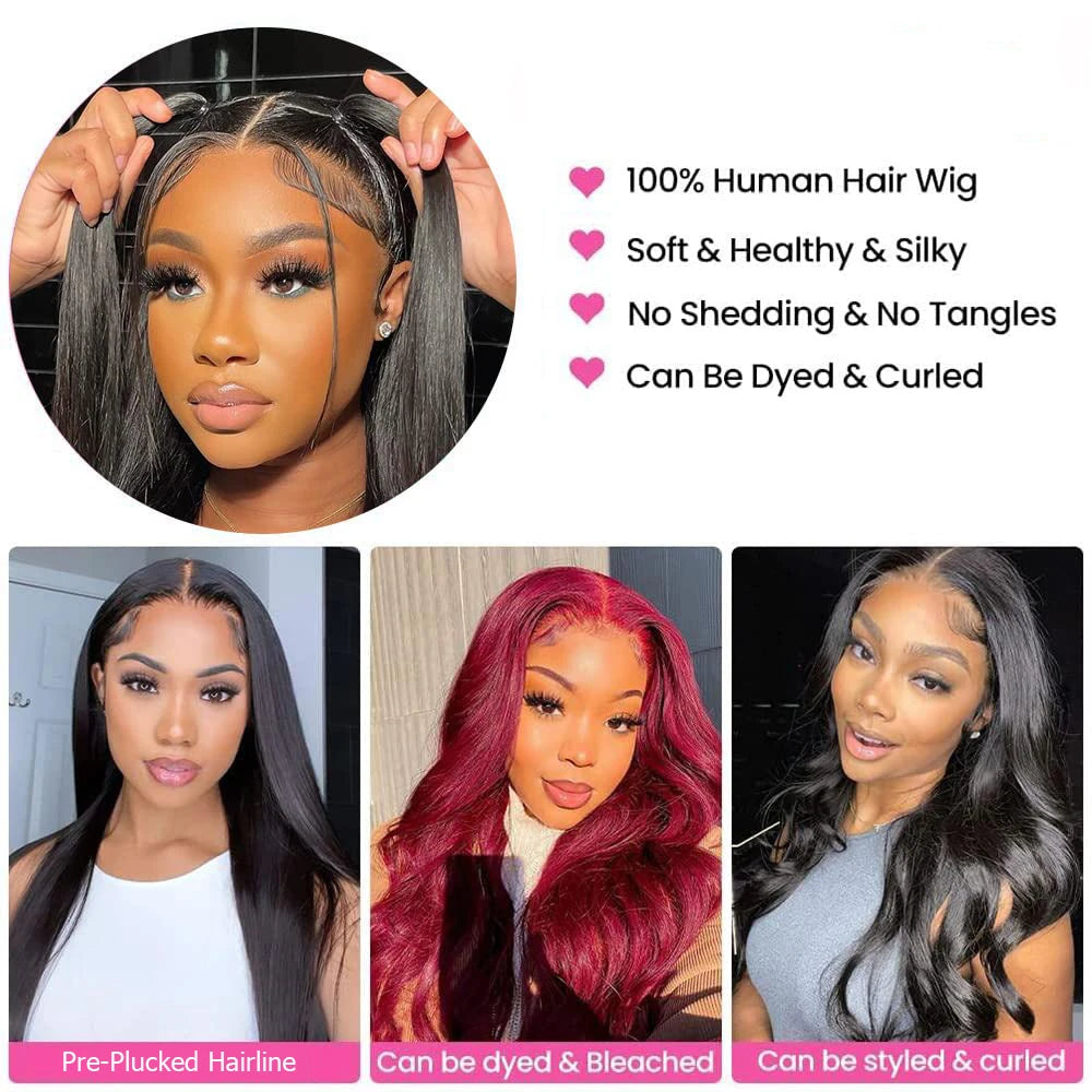 300% Density Straight Human Hair Wigs For Women 30In 13x4 Lace Frontal Wig Pre-Plucked 4x4 Closure Wig Indian Remy Hair