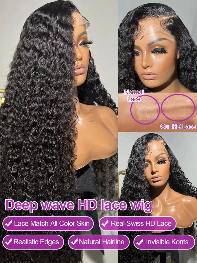 40 46 Inch Deep Wave Lace Frontal Wig 13x4 13x6 Hd Curly Human Hair Lace Front Wigs For Women Water Wave Lace Wigs 300 Density