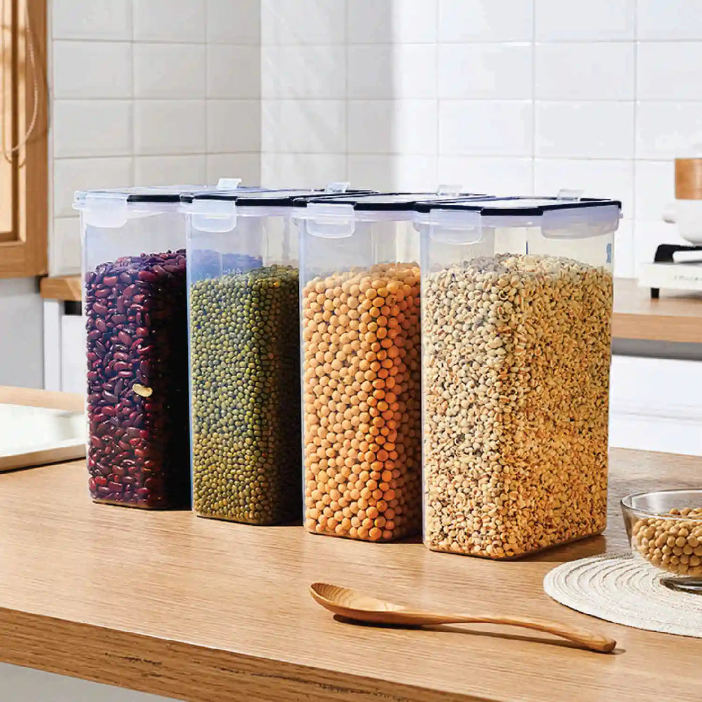 1Pc/4Pcs Refrigerator Storages Box 2.5/1.3L Plastic Grains Cereals Containers Fresh-Sealed Jar Storage Box Kitchen Organization