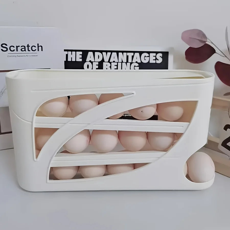 1PC refrigerator automatic egg rack filler. Automatically slides down. Saves effort and space. Large capacity stackable egg