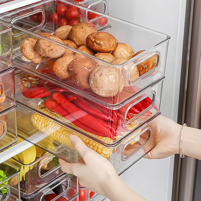 1-3pcs Refrigerator Organizer Bins With Handle Clear Plastic Pantry Food Freezer Tool Storage Box Stackable Fridge Accessories