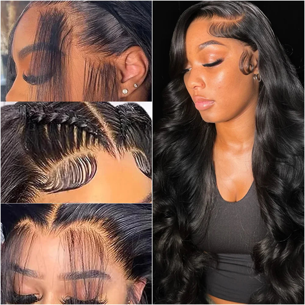 200 Density Body Wave 13x4 HD Transparent Lace Front 100% Human Hair Wig Black 13x6 Lace Frontal Wigs 32 34 36 Inches Preplucked