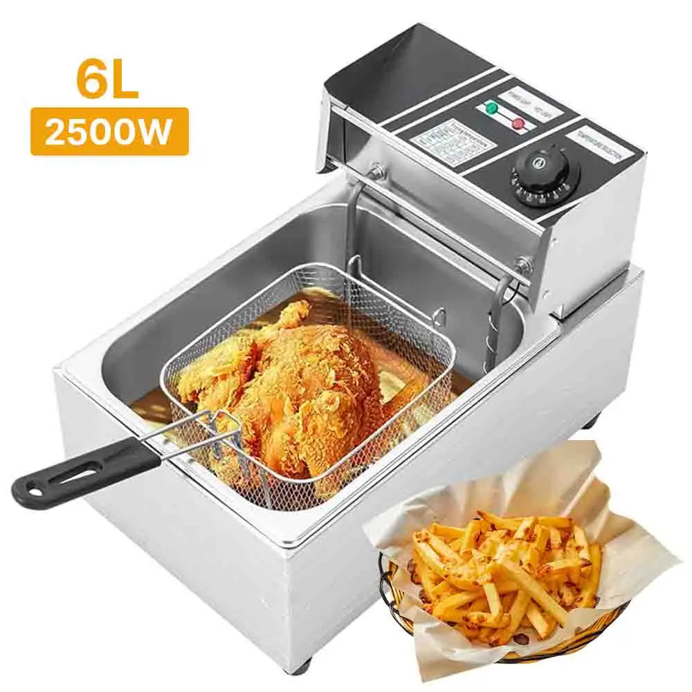 2500W 6L 220V Electric Deep Fryer Stainless Steel Electric Fryer Household Chips Frying Pan French Fries Making Machine